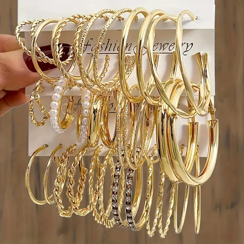 Gold Hoop Earrings Set for Women,Twisted Statement Hoop Earrings Pack Trendy Jewelry Gifts