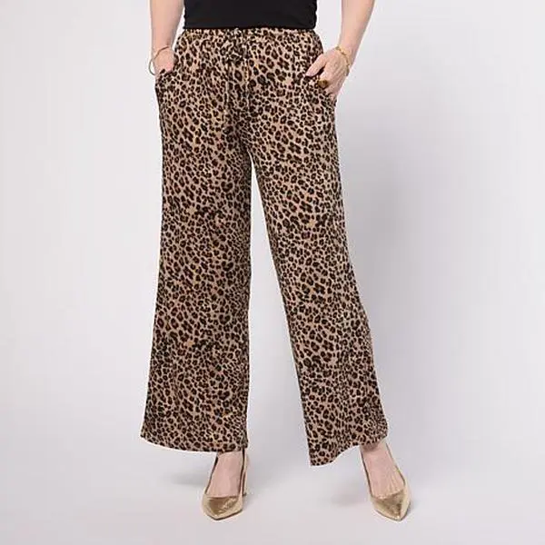Nina Leonard Elastic Waist Wide Leg Drawstring Pant