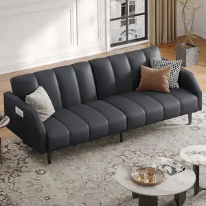 Faux Leather Sofa Bed, 78“ Futon Sofa Bed, Adjustable Futon Set Backrest, Sleeper Sofa Couch, Modern Decor Love Seat Couches, Upholstered Couch for Living Room, Bedroom, Dark Gray