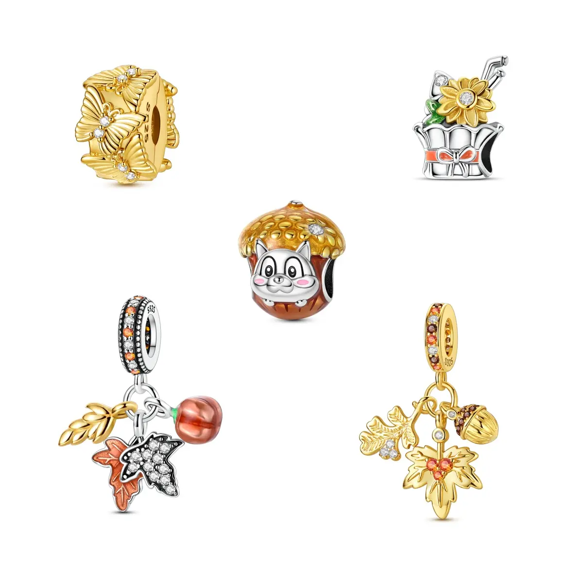 MULA Silver-Plated Fall Theme Animal Charms & Pendants - Women's Cute Fashion Necklace-Compatible Costume Jewelry, Stacking Collectibles, Ideal Gift for Thanksgiving, Birthday, Animals, Whimsical