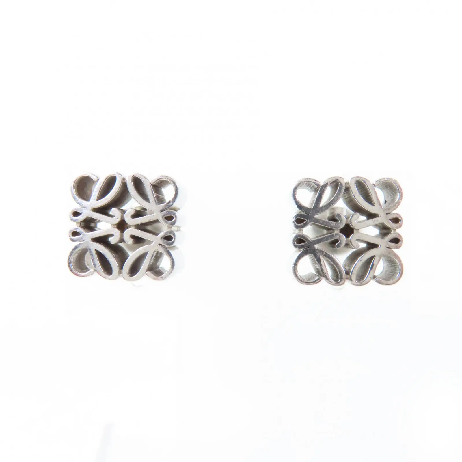 Pre-owned Loewe Sterling Silver 925 (Ag925) Small Leather Goods Pierce Anagram Cube Studs Earrings