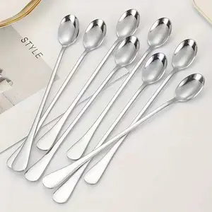 Stainless Steel Long Handle Tea Spoons Set, Ice Cream Drink Dessert Mixing Stirrers, Dishwasher Safe, Kitchen Essential Tool