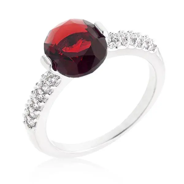 Women's Fashion Engagement Ring with a 1.8 Carat Red Oval Cubic Zirconia Stone, Rhodium Plated Silvertone Anniversary Jewelry