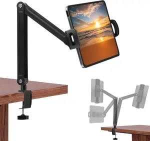 Tablet Desk Mount Stand, 360° Rotating With Adjustable Metal Arms – Foldable, Sturdy Bed Mount for iPad Pro/Air/Mini (4.7-12.9 Inch), Compatible with iPad, Galaxy, and Android Devices