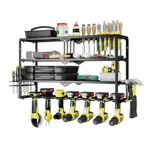Power Tool Organizer Tool Storage Shelf Wall Mount,Tool Battery Organizer with Screwdriver/Hammer/Air Tool Rack