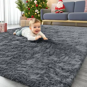 [Limited Time-Deal] Machine Washable 4x5.9 Area Rug for Living Room & Bedroom, Soft Fluffy Shaggy Bedside Carpet, Kids Nursery Dorm Decor, Grey