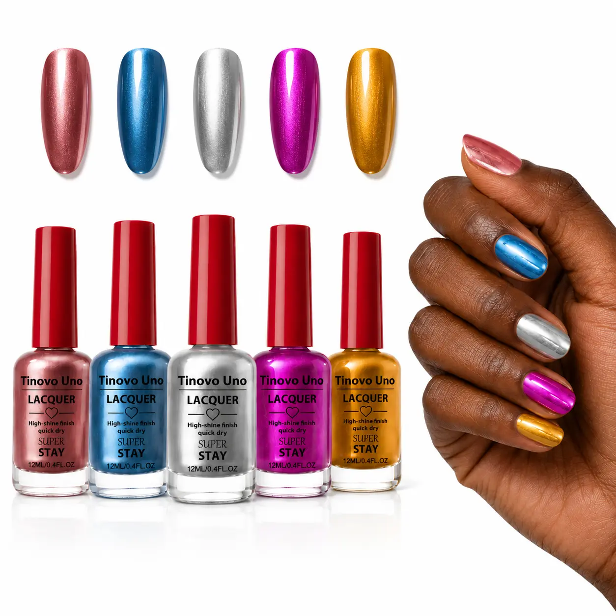 Tinovo Uno Metal Color Nail Polish, Quick Dry Liquid Polish with a Healthy, Glossy Finish, UV Light-Free Formula for Easy Nail Art, Nail Products, Cosmetic