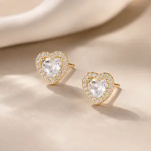 Heart Stud Earrings for Women Sparkly Dainty Luxury Jewelry Gift Everyday Wear