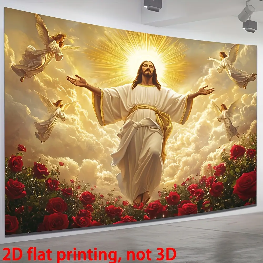 Jesus Tapestry - Rectangular Synthetic Religion Photo Wall Hanging, Smooth Lightweight Spiritual Home Decor for Living Room, Engagement Wedding Backdrop, Soft Drape Look, Machine Wash