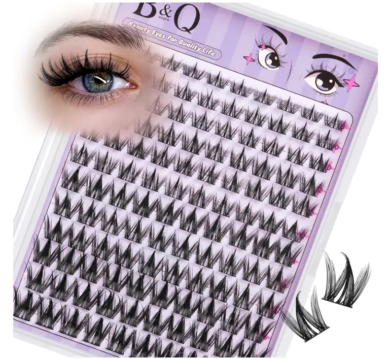 B&Q Manga Lashes Clusters Anime Lashes 8-18mm Mixed 120pcs Eyelash extension Manga Style Lash Feature Side Spike Cat Eye Eyelash Clusters Perfect Choice for Beginners at Home (Lash-Anime 04)