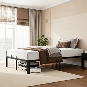 【Deal】Metal Bed Frame Queen Size,14 Inch 3500 lbs Heavy Duty Platform BedFrames,No Noise No Box Spring Needed, Easy Assembly with Storage, Bed Frames, Queen Bed Frame