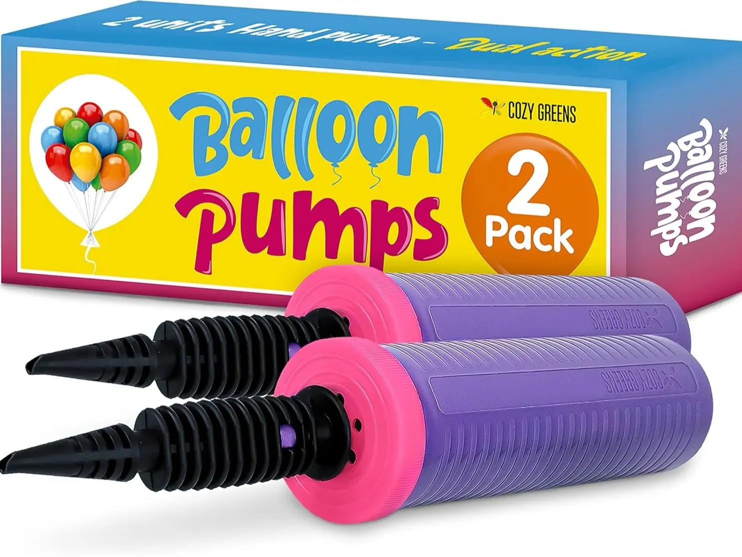 Balloon Pump Hand Held, Inflator Air Pump for Balloons - 2Way Dual Action, Friends can Help - Sturdy Ballon Inflator Pump