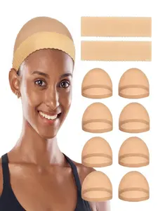 Silicone Wig Retention Straps, 10-Pack (includes 2 skin-tone silicone headbands and 8 skin-tone mesh caps), secure fit, all-day comfort, hypoallergenic and breathable design