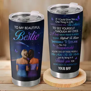 To My Best Friend 20oz Tumbler Galaxy Sky Two Girls Illustration Sentimental Friendship Coffee Cup Birthday or Christmas Gift for Bestie