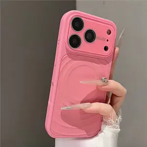 Magnetic Smartphone Case - Simple Solid Color Wave Pattern, Anti-Drop Full Protection Cover for iPhone 14/15/16/17 Pro Max, Cellphone Handheld Devices Accessories
