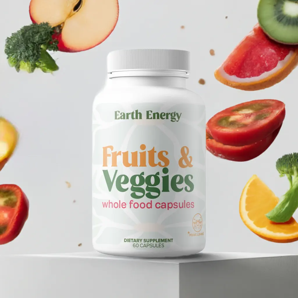 Earth Energy Fruits & Veggies Whole Food Capsules - 60 Count Dietary Supplement for Energy, Digestion, Immune Health & Inflammation Support