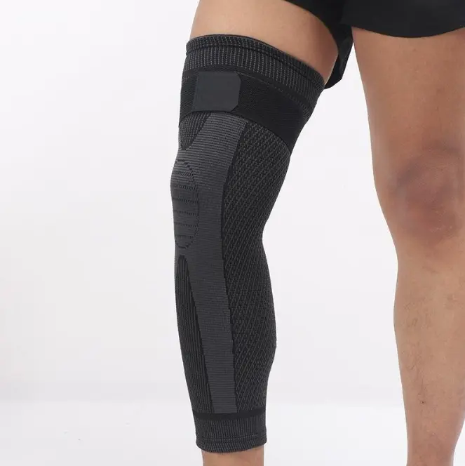 Unisex Compression Knee Sleeve - Anti-Slip Leg Protector with Adjustable Velcro, Free Size Stabilizer for Sporting Legs Daily Wear