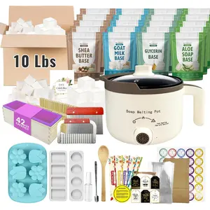 Soap Making Kit with 4 Flavored 10 lbs Soap Base in Bulk, DIY Soap Making Supplies Kits for Adults with Soap Melting Pot, Soap Base (Shea Butter, Glycerin, Aloe, Goat Milk) and Loaf Mold