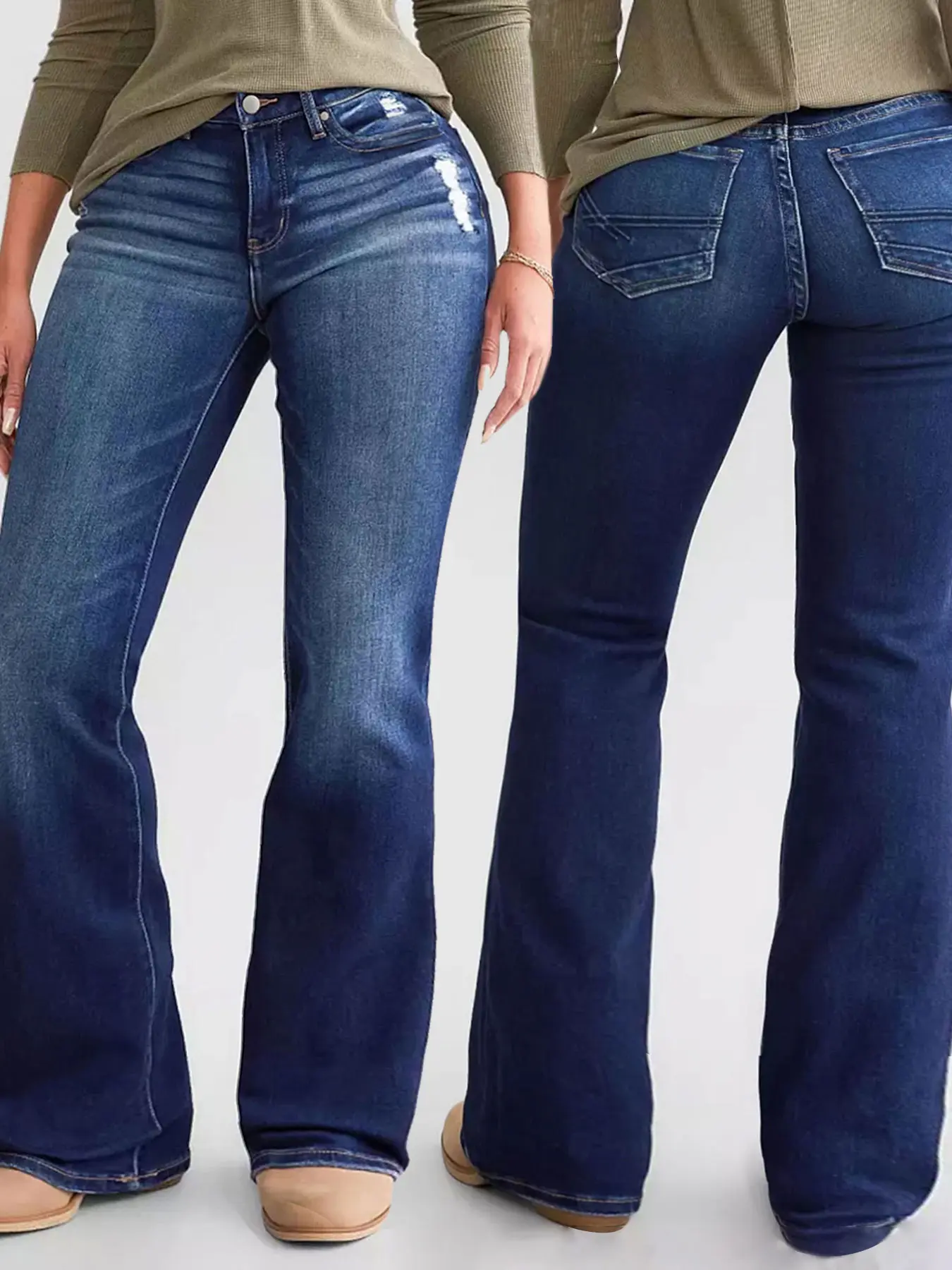 Mid-rise stretch slight flared jeans — slimming, vintage, versatile women’s pants