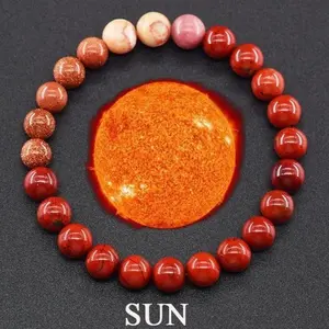 Natural Red Jade Sun Bracelet  Solar Charged Beads for Energy & Luck | Genuine Gemstone Protection Talisman | Handmade Spiritual Jewelry Gift for Women & Men