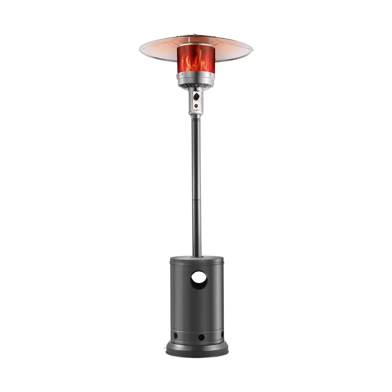 VEVOR 50000BTU Propane Patio Heater, Tall Hammered Silver Gray Stainless Steel with Glass Panels, Wheels for Mobility, Adjustable Heating, Auto Shutoff, Campfire Glow, Assembly Required, 8-10H Runtime, Durable Build for Courtyards, Outdoor Camping, 8-10 H
