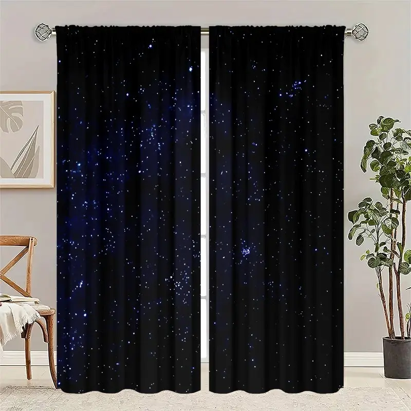 2 pieces, digital star print curtains, Home Decorative Curtain, Window Drapes, installed using pocket rods, suitable for living room, closet, bedroom, study, dining room and home decoration.