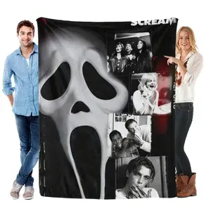 Demon Slayer: Kimetsu no Yaiba Ghostface Icons & Classic Scenes Design Graphic Print Flannel Blanket - Soft Fabric, Stylish Versatile Home Throw, Ideal Gift