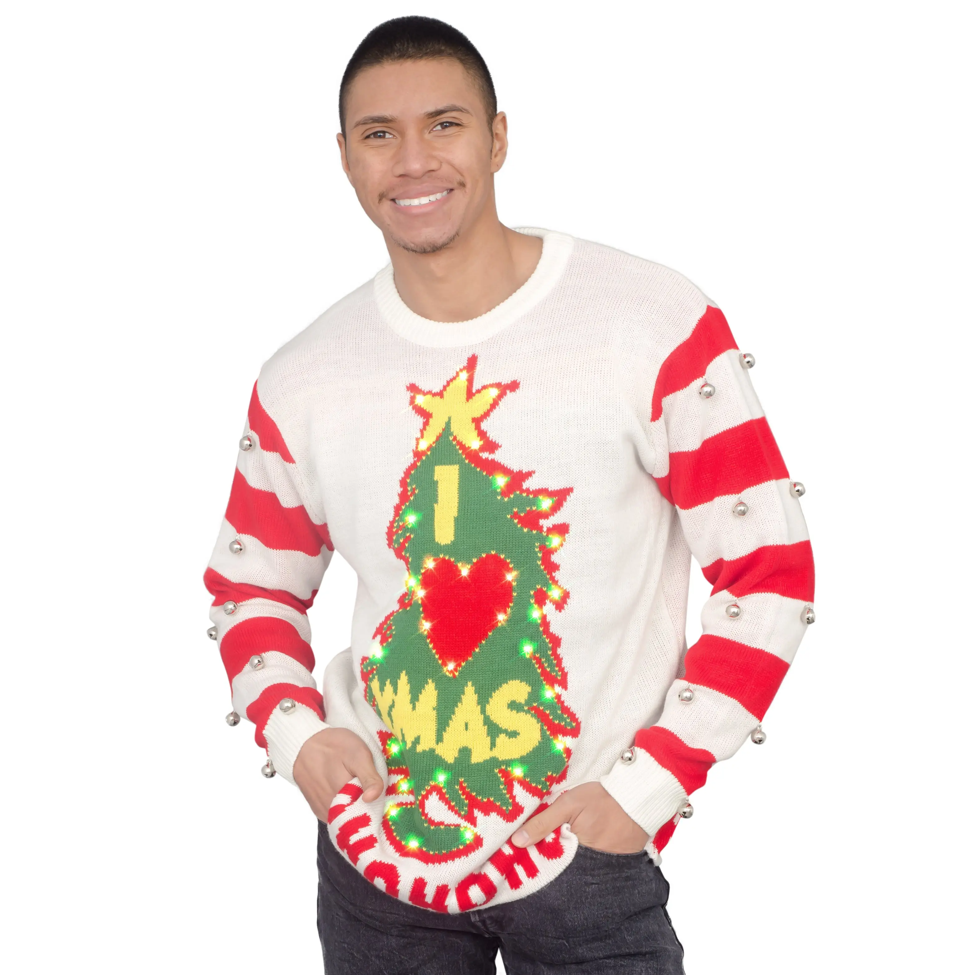 I Love Xmas HOHOHO Light Up (LED) and Bells Ugly Christmas Sweater I Love Xmas HOHOHO Light Up (LED) and Bells Ugly Christmas Sweater
