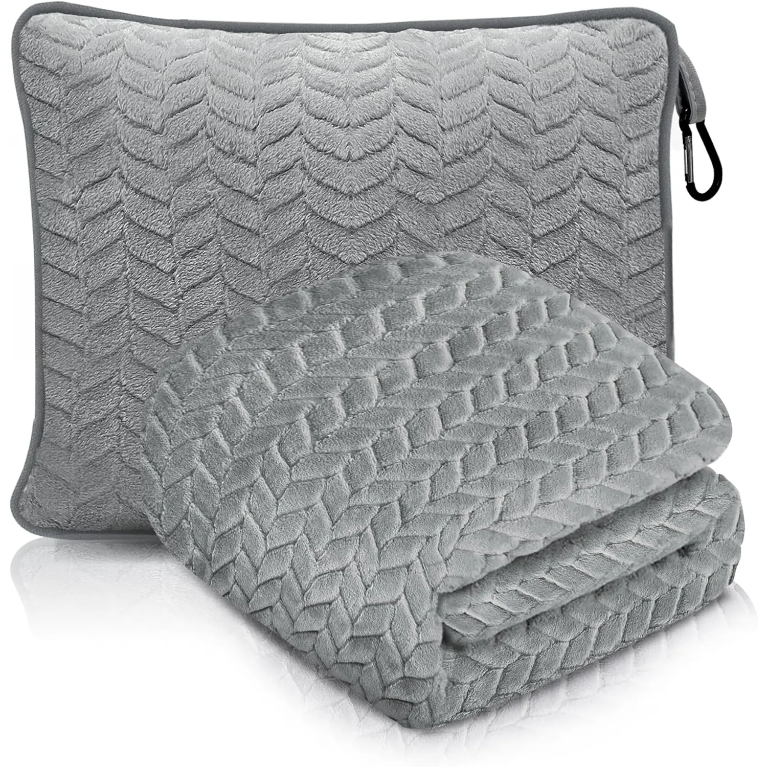 Travel Blanket and Pillow - Ultra Soft Lightweight Fleece Blanket for Airplane, , Camping, Bus, Travel - Portable Cozy Blanket for Men, Women,  - Grey 42" x 68"