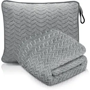 Travel Blanket and Pillow - Ultra Soft Lightweight Fleece Blanket for Airplane, , Camping, Bus, Travel - Portable Cozy Blanket for Men, Women,  - Grey 42" x 68"