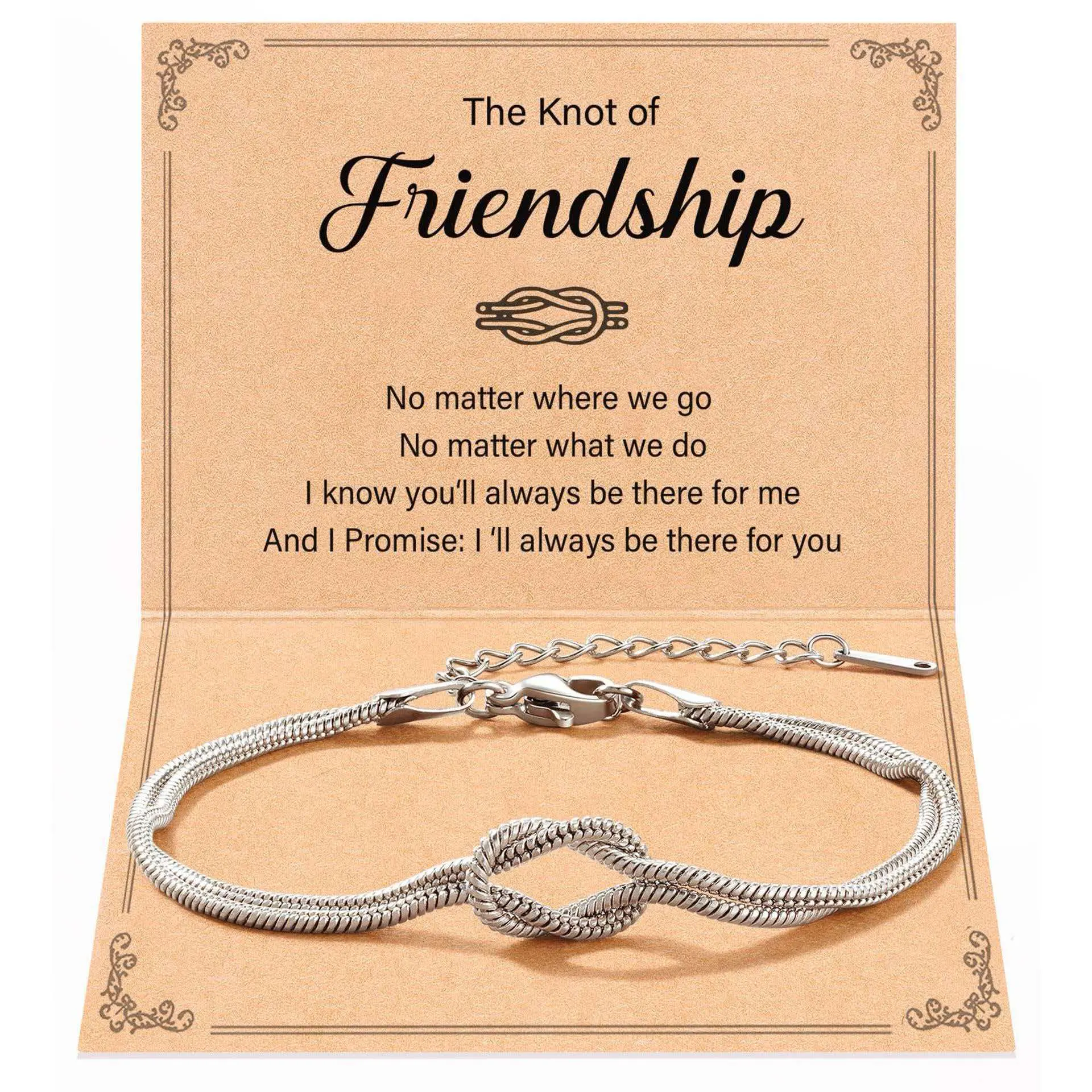 Love Knot Friendship Bracelets for Women - 316L Stainless Steel Female Daily Bracelet with Inspirational Message Card, Ideal Birthday & Christmas Gifts for BFF Bestie, Elegant, Birthday Gift Ideas, Interlocked Bracelets & Bangles