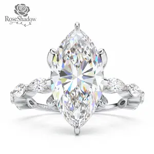 ROSESHADOW 3CT Marquise Moissanite D Color VVS1 Clarity 14K Gold/White Gold Plated Sterling Silver Vintage Promise Anniversary Rings Synthetic Moissanite Jewelry Gift Size 5-10