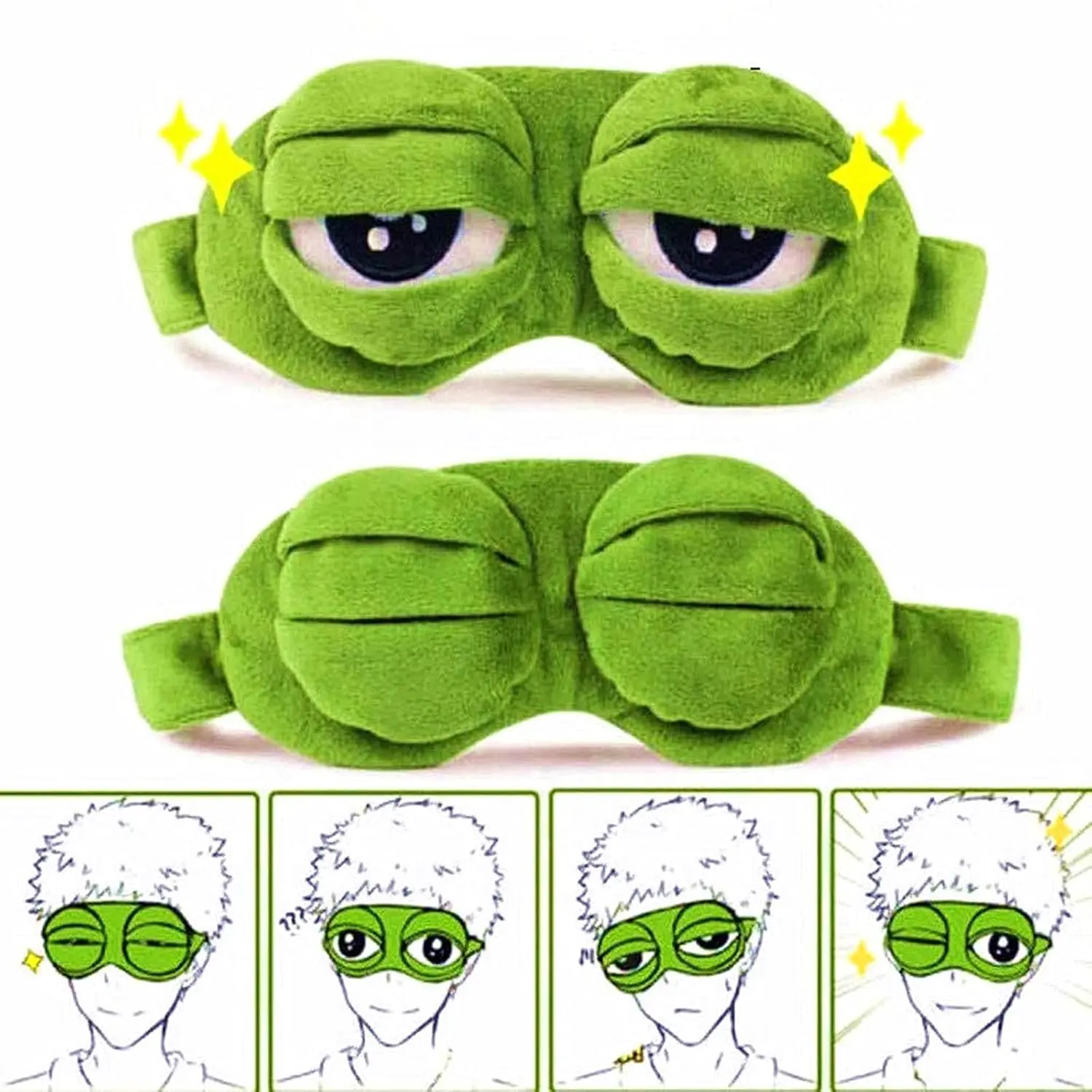 Sleep Masks for Women,Eye Mask for Sleeping, Night Mask Sad Frog Cute Block Out Light, Soft Comfort Eye Shade Cover for Travel Yoga Nap, Green