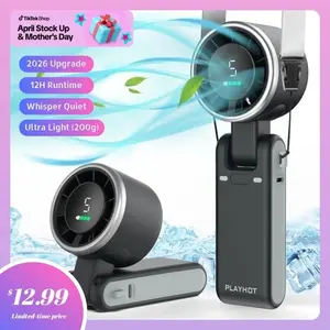 PLAYHOT Portable Handheld Turbo Fan, 5 Gear Wind,4000mAh Battery Operated, Up to 10 Working Hours, 3 IN 1 Hand Fan Rechargeable with Air Turbo Tech Cooling Fan for Outdoor Activities, Travel, Working, Summer Selected Products