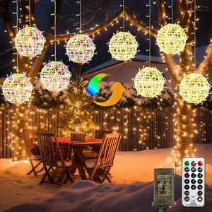 Color Changing Christmas Outdoor Balls Lights, 11 Modes Sphere Lights with Remote & Timer, 4 Pack 7.87" Dimmable  Tree Globe Light with Plug-in for Xmas Party Yard Garden Decorations