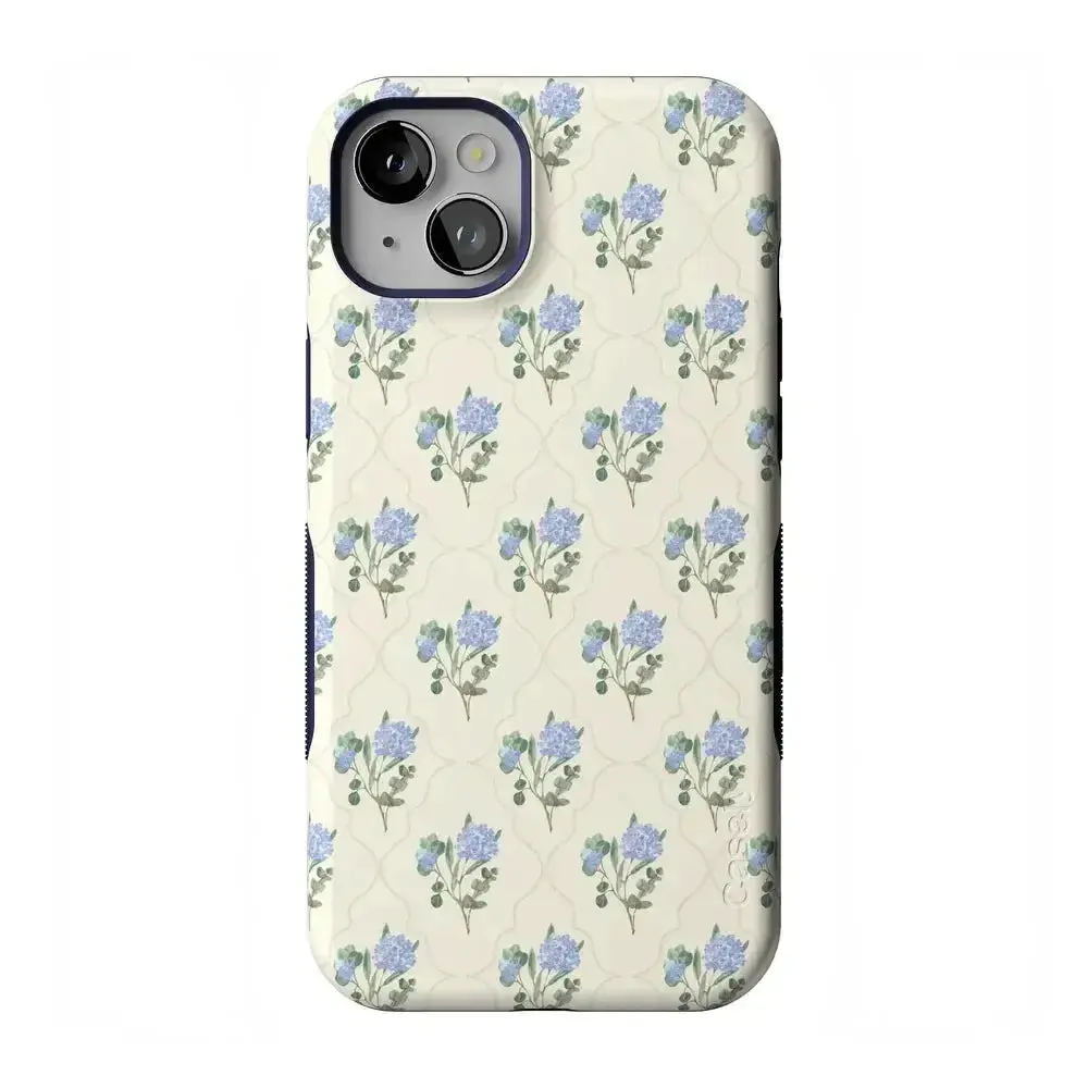 Casely iPhone 13 Case | Vintage Garden | Blue Hydrangea | Bold Protective Design | Compatible with MagSafe