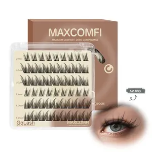 Maxcomfi Ash Gray Privé No Glue Lash | Winged Manga Individual Lashes Left & Right Split Design, Pre-Mapped Split Left & Right Eye Eyelashes, Reusable Self-Adhesive False Lashes For Teen & Young Girls Daily Makeup