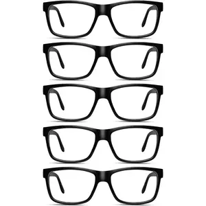 5 Pack Reading Glasses for Men - Rectangular Blue Light Blocking Readers for Men with Spring Hinge