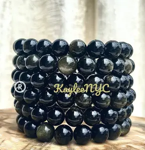 Wholesale Lot 6 Pcs Gold Sheen Obsidian 8mm 7.5” Stretch Bracelet