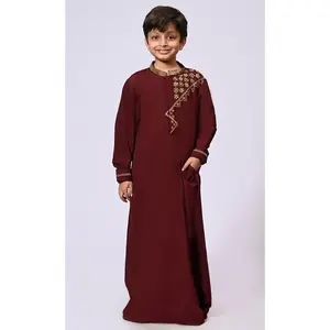 Handcrafted Elegance: Traditional Boy's Maroon Thobe with Intricate Details