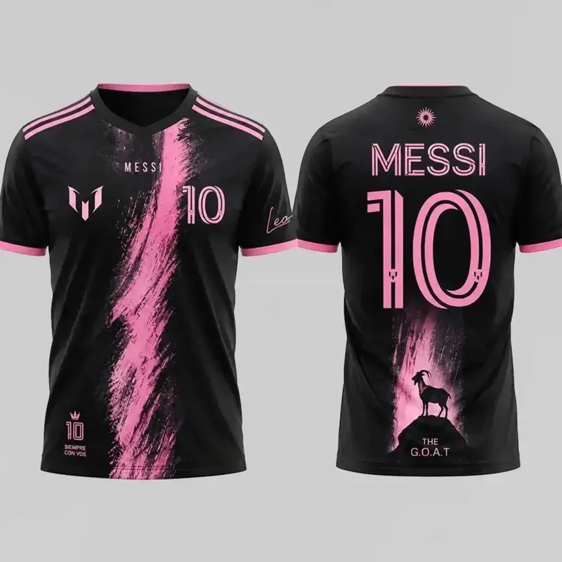 M#10 GOAT Black & Pink Soccer Jersey, Unisex Football Shirt, Fan Jersey, Soccer Gift, Football Supporter Outfit, Gift For Him, Gift For Her.