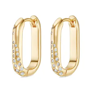 Dearmay Gole Huggie Earrings for Women with Zircon Oval Gold Earrings Gifts for Girls SummerVibes