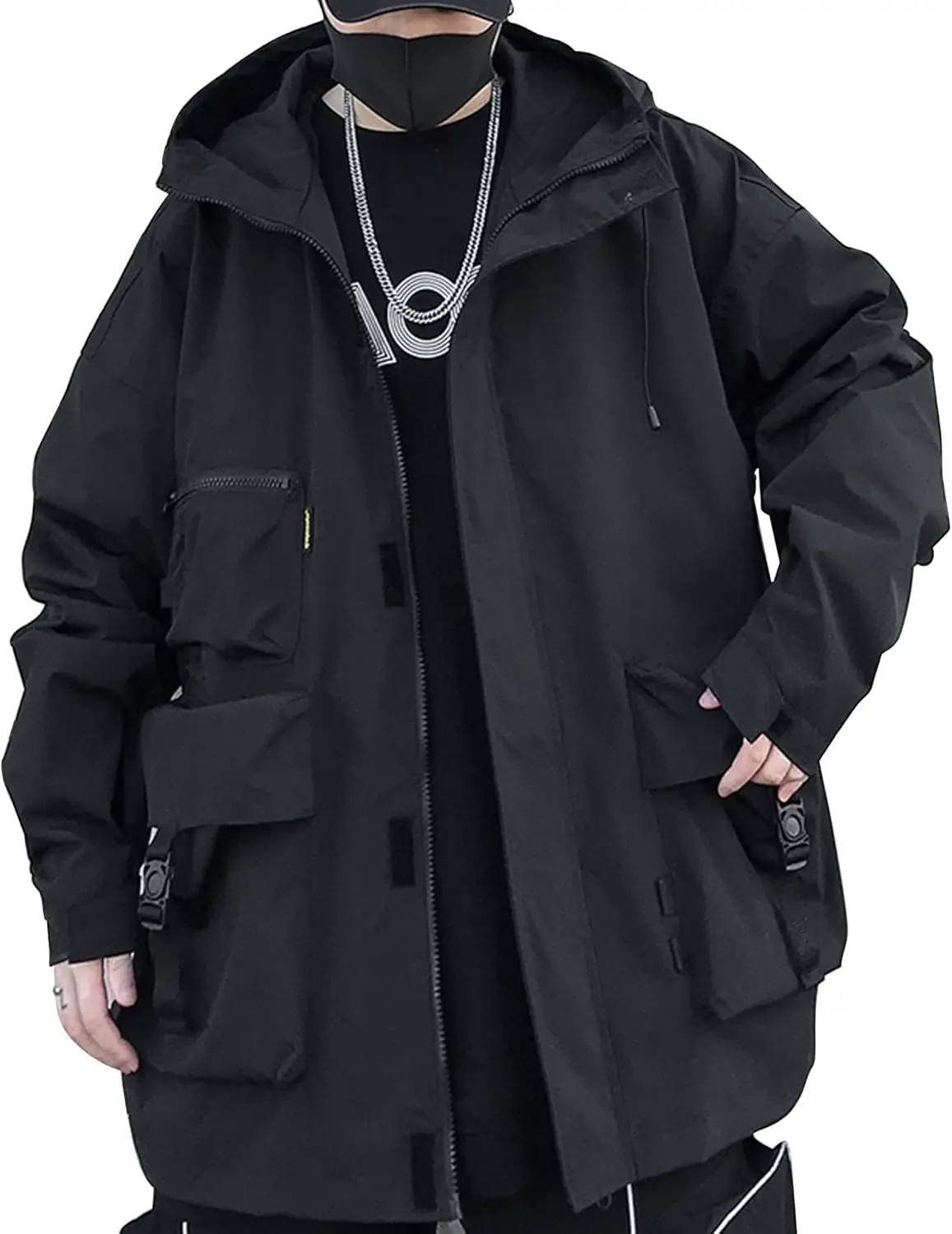 Casual Techwear Zipper Tactical Gothic Clothes Jacket Windbreaker Streetwear Jackets Hooded for Men