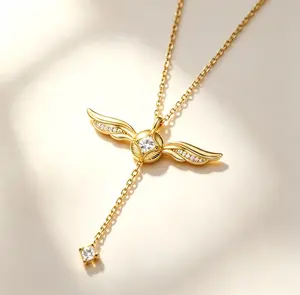 Harry Potter Golden Snitch Necklace for Women, Adjustable Lariat Necklace, Lead Nickel Free Angel Wings Zircon Slider Pendant, Aesthetic Gold Tone Plated Chain Jewelry, Perfect Gift for Harry Potter Fans