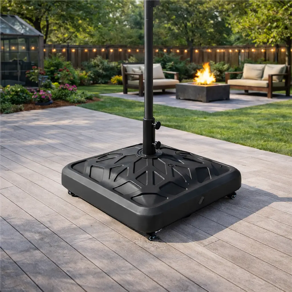 【4 Universal Castors】Yaheetech 123lb Capacity Fillable Rolling Patio Umbrella Base Stand Water/ Sand-Filled Outdoor Base Stand for Umbrella Black