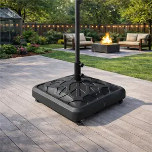 【Father's Day Gift】【4 Universal Castors】Yaheetech 123lb Capacity Fillable Rolling Patio Umbrella Base Stand Water/ Sand-Filled Outdoor Base Stand for Umbrella Black