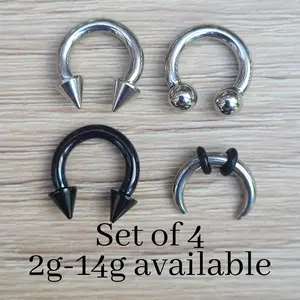 Horseshoe Spike Cone Ball Barbell 316L Surgical Steel 2g 4g 6g 8g 10g 12g 14g septum stretching piercing big gauge black titanium gift set