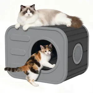 Durable Resin Outdoor Cat Shelter, Waterproof & Sunproof Cat House for Feral and Pet Cats, Easy Assembly-Best Christmas Gifts.