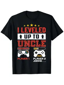 I Leveled Up to Uncle 2026 Gamer T-Shirt - Funny Announcement Gift for Uncle, Casual Loose Fit Slogan Shirt with Gaming Humor, Role-Play Apparel for Birth Announcement Parties 2026 ()