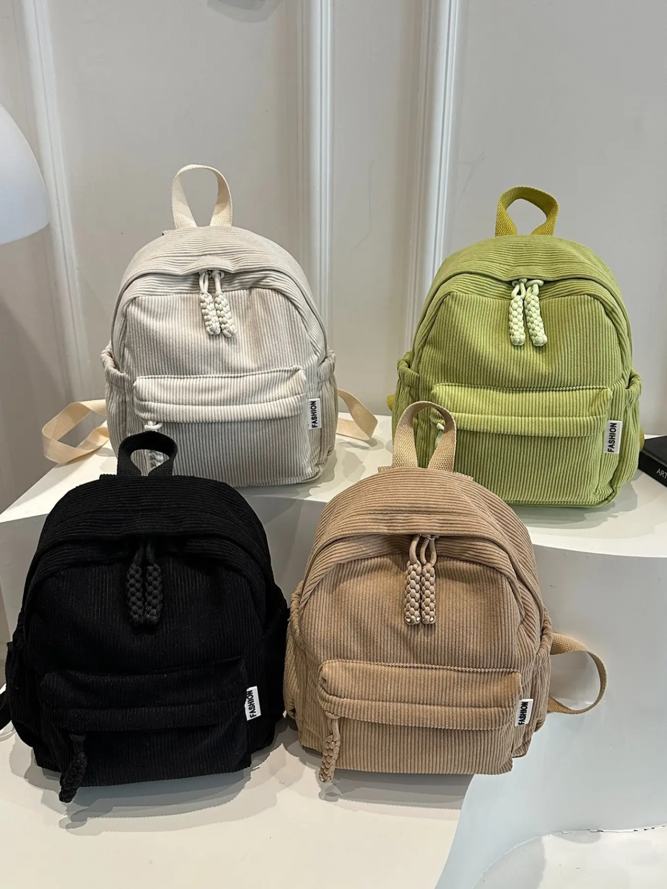 Solid Corduroy Backpack, Stylish and Simple Student Bag, Student Class Backpack, Large Casual Lightweight Backpack for Teens and College Students